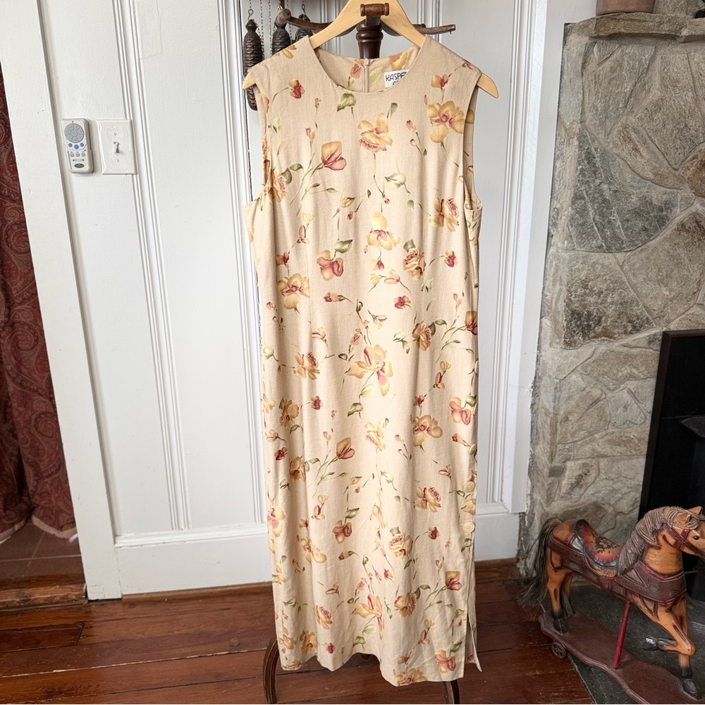 Vintage Floral Neutral Line Blend Sleeveless Summer Maxi Dress